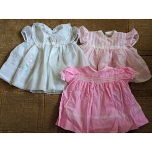 Vintage 1970s Nanette Girls Toddler Sheer Pink White Lace Frilly Dress Lot Of 3